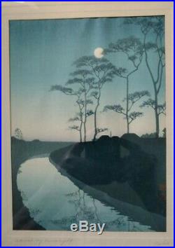 Koho Shoda Canal By Moonlight Original Japanese Woodblock Print, Pencil Signed