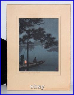 Koho Shoda Woodblock Print Lake Biwa at Starry Night 1920-30s