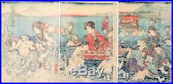 Kunichika, Original Japanese Woodblock Print, River Oi, Beauty, Fuji, Kimono