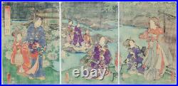 Kunisada II, Tale of Genji, Bamboo, Triptych, Original Japanese Woodblock Print