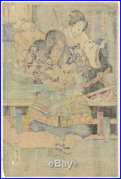 Kunisada II Utagawa, Kabuki, Temple, Ukiyo-e, Original Japanese Woodblock Print