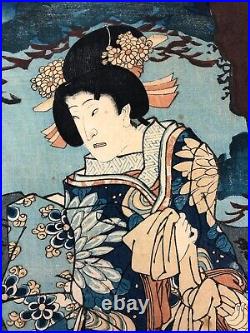 Kunisada Woodblock Print TriptychKabuki Actor Bando, Ichimura Ukiyo-e