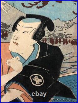 Kunisada Woodblock Print TriptychKabuki Actor Bando, Ichimura Ukiyo-e