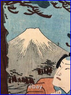 Kunisada Woodblock Print TriptychKabuki Actor Bando, Ichimura Ukiyo-e