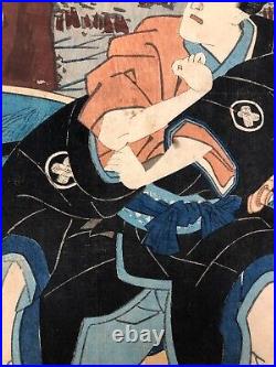 Kunisada Woodblock Print TriptychKabuki Actor Bando, Ichimura Ukiyo-e