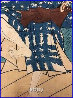 Kunisada Woodblock Print TriptychKabuki Actor Bando, Ichimura Ukiyo-e