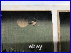 Kunisada Woodblock Print Triptych Moonlit Rain Satsuki Yatsuhashi ukiyo-e