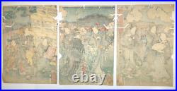 Kunisada Woodblock Print Triptych Narita Tomigaseki Flowering Scene