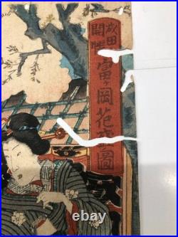 Kunisada Woodblock Print Triptych Narita Tomigaseki Flowering Scene