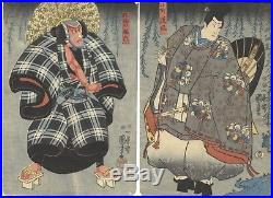 Kuniyoshi Utagawa, Actors, Diptych, Ukiyo-e, Original Japanese Woodblock Print