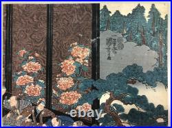 Kuniyoshi Woodblock Print TriptychGishi hyojo no zu, Ukiyo-e, Chushingura, c. 1850