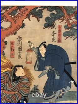 Kuniyoshi Woodblock Print Triptych Kabuki Play Hayano Kanpei 47 Ronin Ukiyo-e