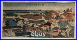 Kuniyoshi Woodblock Print Triptych View of the Brothels in Yokohama 1860