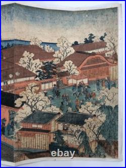 Kuniyoshi Woodblock Print Triptych View of the Brothels in Yokohama 1860