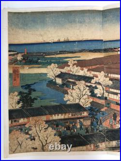 Kuniyoshi Woodblock Print Triptych View of the Brothels in Yokohama 1860