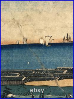 Kuniyoshi Woodblock Print Triptych View of the Brothels in Yokohama 1860