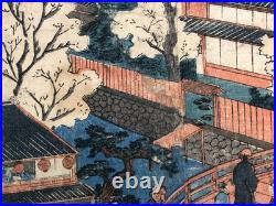 Kuniyoshi Woodblock Print Triptych View of the Brothels in Yokohama 1860