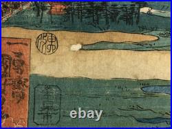 Kuniyoshi Woodblock Print Triptych View of the Brothels in Yokohama 1860