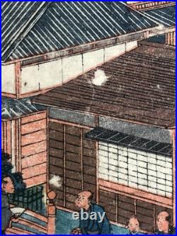 Kuniyoshi Woodblock Print Triptych View of the Brothels in Yokohama 1860