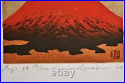 Limited Edition Japanese Woodblock Print By Kunio Kaneko Red Mount Fuji 98