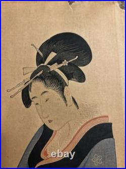 Lot Of 3 Edo Period Ukiyo-e Kunisada Woodblock Prints Beauty Kabuki Fish Market