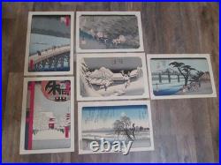 Lot of 6 Vintage woodblock prints Hiroshige Ando 1950s in excellent condition