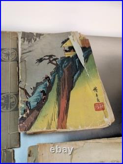 Lot of 8 Antique Japanese Wood Block Print Books in various conditions