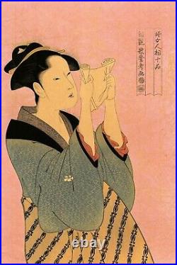 MEIJI era UTAMARO Japanese ukiyo-e woodblock reprint READING A LETTER