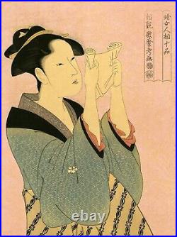 MEIJI era UTAMARO Japanese ukiyo-e woodblock reprint READING A LETTER