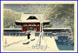 MINT! 1931 Kawase Hasui Snow Shiba Park 6 mm Original Japanese Woodblock Print