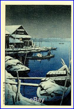 MINT 1931 Kawase Hasui Snow at Mukojima Original Japanese Woodblock Print SUPERB