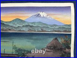 Masao Yoshimoto Japanese Woodblock Print Fuji At Lake Ashi Dusk