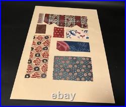 Meiji Era Japanese Woodblock Print Fabric Pattern Sample 20 Sheets Antique Art