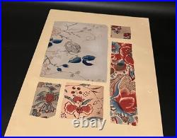 Meiji Era Japanese Woodblock Print Fabric Pattern Sample 20 Sheets Antique Art