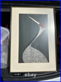 Mid Century Woodblock Sacred Crane MCM Kaoru Kawano Signed HTF