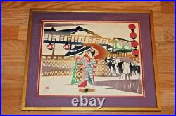 Mikumo Inagaki Nenjiro Two Geisha Umbrellas Woodblock SIGNED Print 1967 Japan
