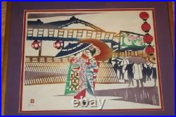 Mikumo Inagaki Nenjiro Two Geisha Umbrellas Woodblock SIGNED Print 1967 Japan