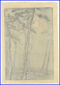 Mokuchu Urushibara, Moonlight, Landscape, Original Japanese Woodblock Print