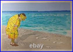 Multicolor Japanese Woodblock Print Girl Picking Up Shells