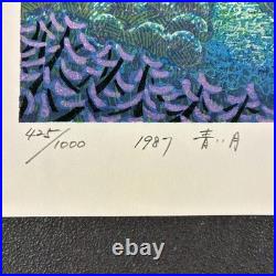 Munemasa Makino Blue Moon Woodblock Print Signed Framed 1987