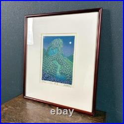 Munemasa Makino Blue Moon Woodblock Print Signed Framed 1987