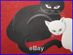 Ngai Iku Original JAPANESE OBAN WOODBLOCK PRINT Signed Black Cat and White Cat
