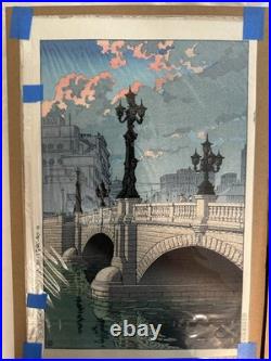 Nihonbashi at Dawn by Kawase Hasui Woodblock Print Excellent Condition