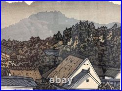 Nishijima Katsuyuki Original Signed Print, Houses In Hancho, Vintage Asian Art Nishijima Katsuyuki Original Signed Print, Houses In Hancho, Vintage Asian Art