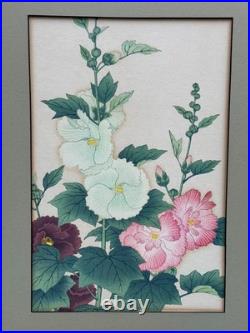 Nishimura Hodo Original Hollyhock Flowers Woodblock Print1937 Asian Japanese Art
