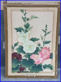 Nishimura Hodo Original Hollyhock Flowers Woodblock Print1937 Asian Japanese Art