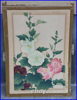 Nishimura Hodo Original Hollyhock Flowers Woodblock Print1937 Asian Japanese Art