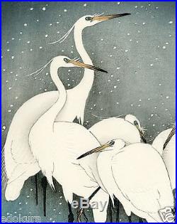 OHARA KOSON Shoson JAPANESE Hand Printed Woodblock Print Herons in Snow