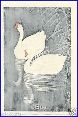 OHARA KOSON (Shoson) JAPANESE Hand Printed Woodblock Print Swans and Reeds