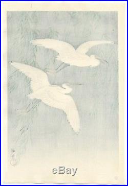 OHARA KOSON Shoson JAPANESE Hand Printed Woodblock Print White Herons & Willow